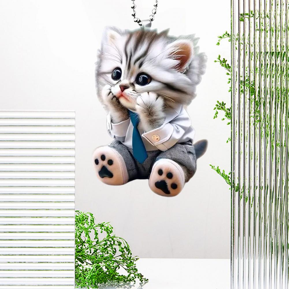 Car Pendant Hanging Ornament With Chain Realistic Animal Cat-Shaped Rearview Mirror Hanging Decor Car Interior Accessories