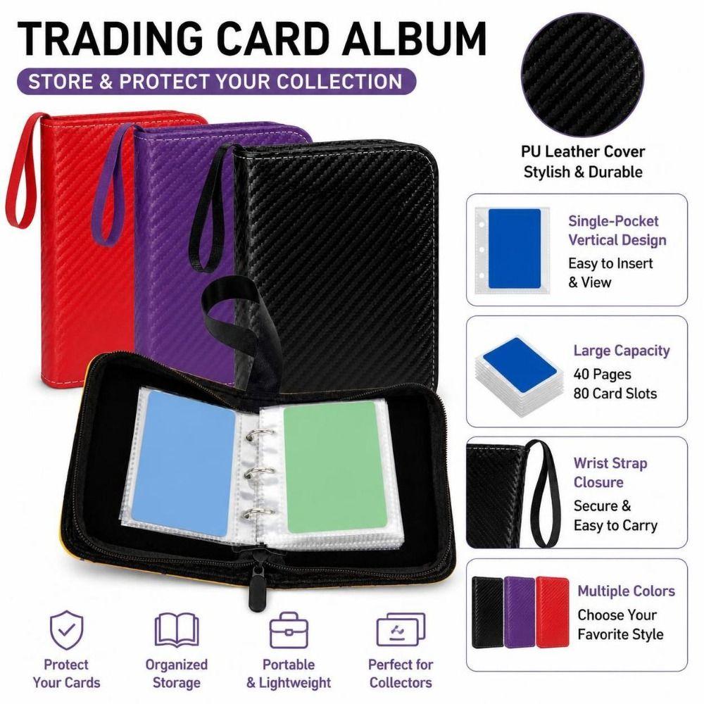 PU Leather Mini Card Binder 40Pages Trading Card Binder New Storage Pockets Card Collection