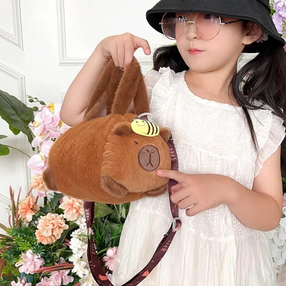 PP Cotton Capybara Bucket Bag Soft Plush Doll Shoulder Bag Phone Bag Panda Crossbody Bag Daily