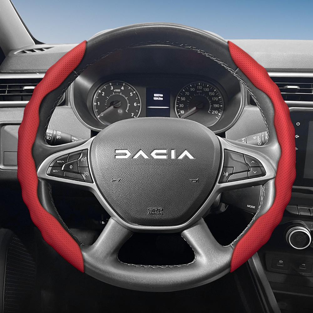 vcxja9 Suitable for Dacia Steering Wheel Cover, Wave-Shaped Sporty Design, Breathable Leather, Segmented Anti-Slip Sweat-Absorbing Protective