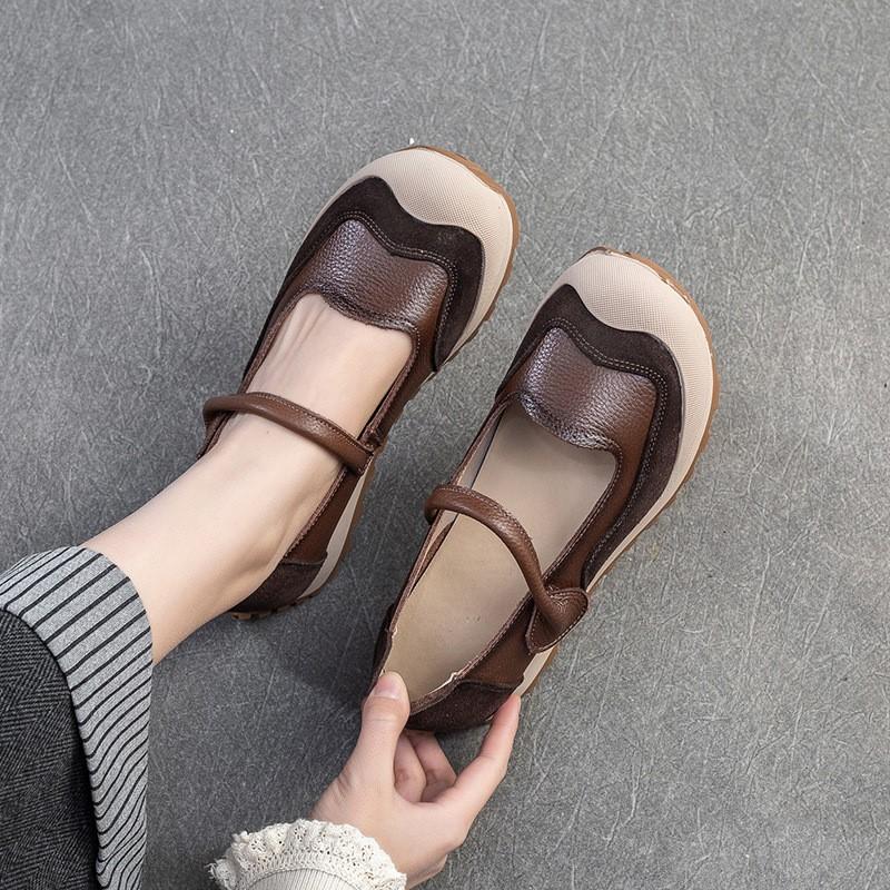 Johnature Ретро мягкая подошва мелкая натуральная кожа повседневные универсальные женские туфли на плоской подошве