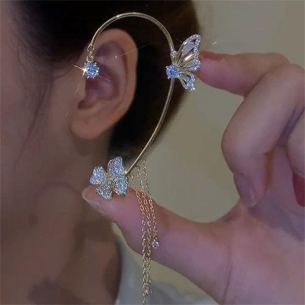 Серьги-каффы с кисточками и бабочками: Серьги-клипсы без прокола, Женские роскошные украшения