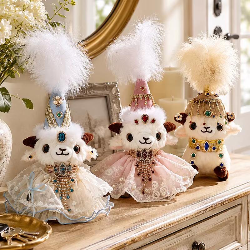 Xinjiang Ethnic Style Beaded Embroidered Hat Fluffy Sheep Plush Toy Chinese Cultural Souvenir Stuff Toy Creative Bag Charm Gift