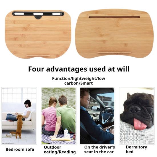 Bamboo Bed Table with Cushion Base Anti-Slip Plugs Laptop Tablet Folding Desk Sturdy Natural Bamboo Surface Bed Tray