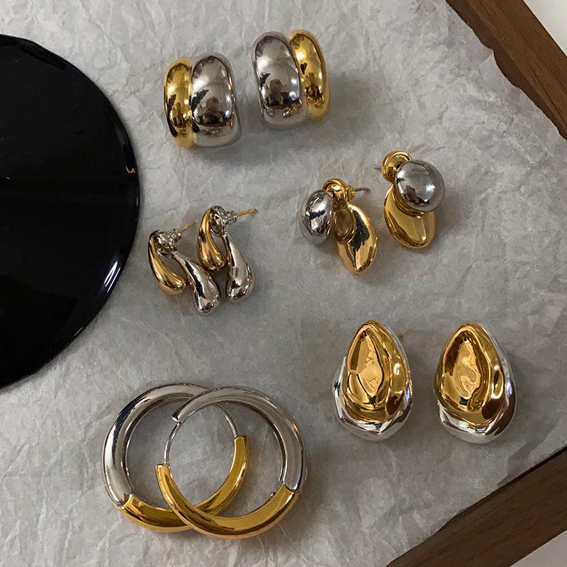 High-End Geometric Color Block Ear Cuffs: Unique European & American Style Water Drop Earrings for Women