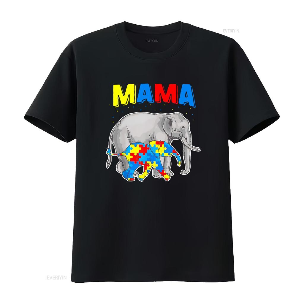 Mama Elephant Autism Awareness T Shirt vintage Washed fashion streetwear Stretched Stylish Unisex Versatile