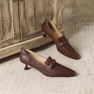 2025 новые ретро французские простые темпераментные высококлассные нишевые туфли модные остроносые на тонком каблуке из мягкой кожи женские туфли-лодочки