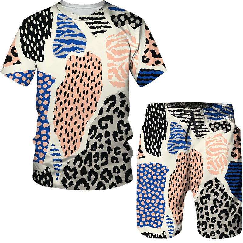 Футболки с принтом «Утки» и леопардовым принтом в 3D, комплекты с шортами для детей, модные футболки с коротким рукавом и брюками большого размера для мальчиков и девочек, костюмы, одежда