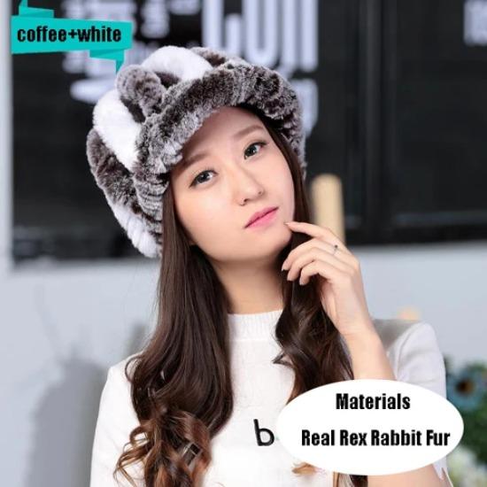 Hot Sale Women Real Rex Rabbit Fur Hat Winter Warm Genuine Rex Rabbit Fur Beanies Caps Knitted Natural Rex Rabbit Fur Cap