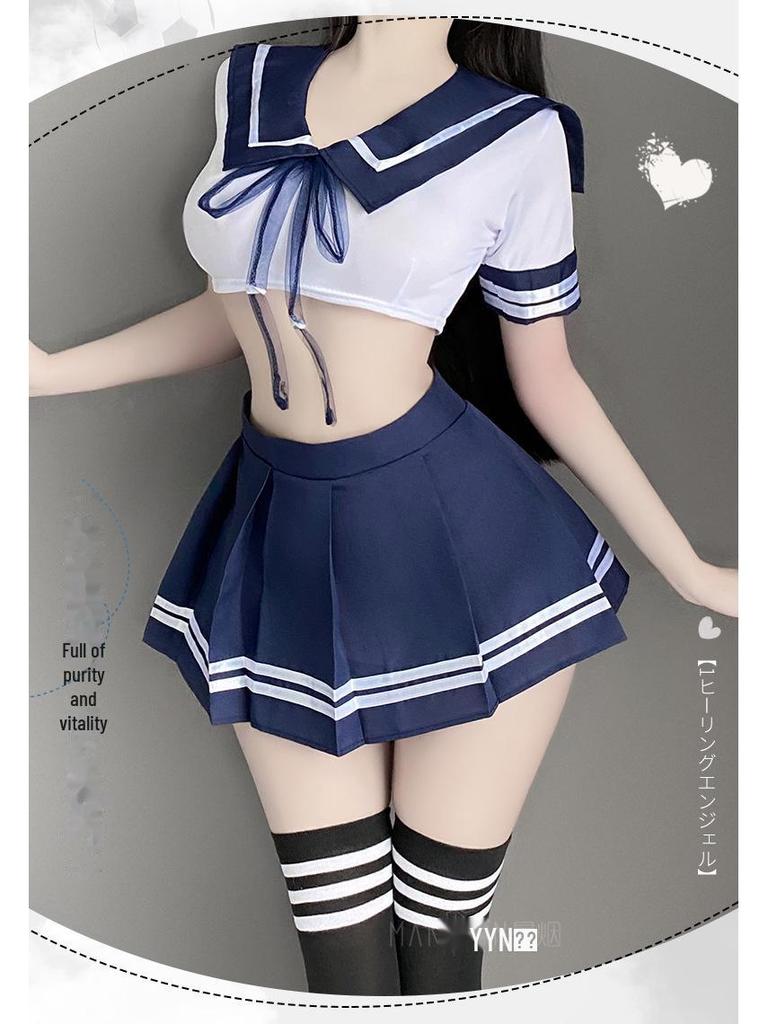 Manyan Сексуальный JK Униформа Костюм: Юбка-плиссе с короткими рукавами и разрезом, с бантом