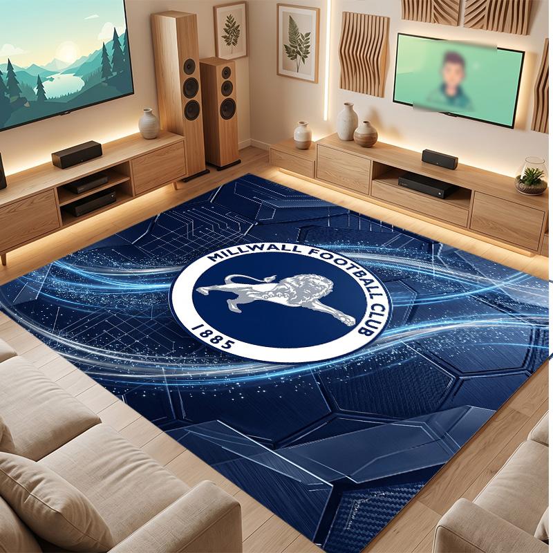 Millwall Football Print Crystal Velvet Rug, Comfortable Water Absorbent Non Slip Indoor Floor Carpet