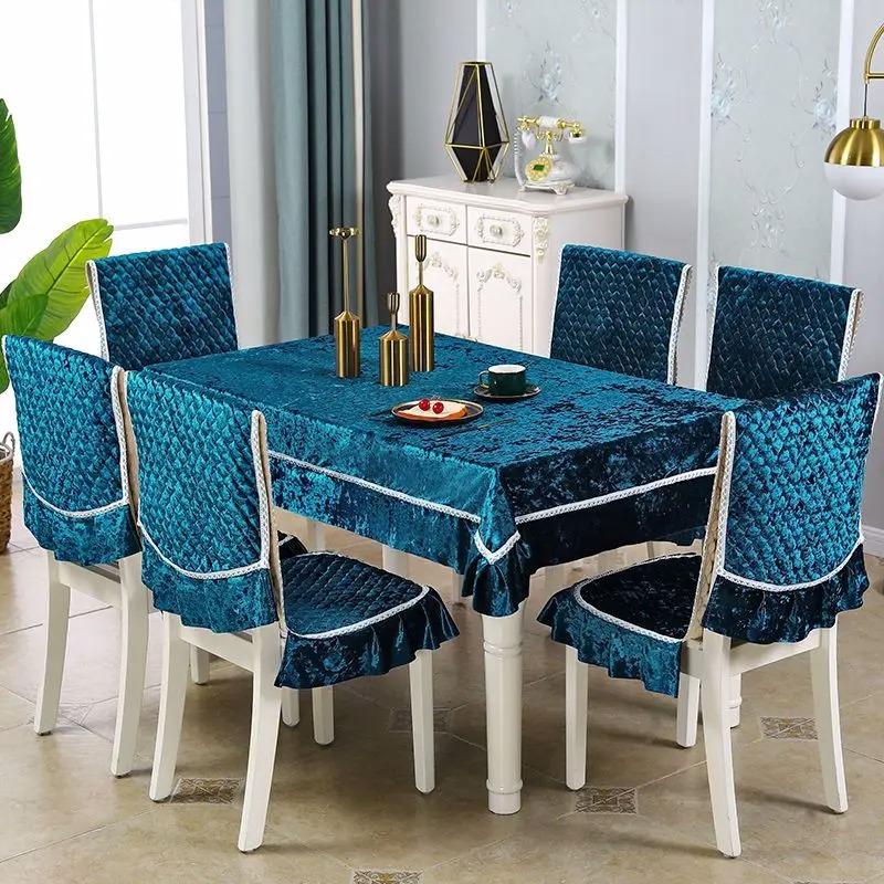 Кружевная скатерть, набор подушек для обеденного стула, чехол в европейском стиле, легкий роскошный чехол для стола, домашний чехол на стул из спандекса, свадебный декор