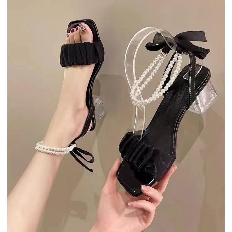 Niche Pearl High-heeled Sandals Women's Summer New Mid-heel Fashion