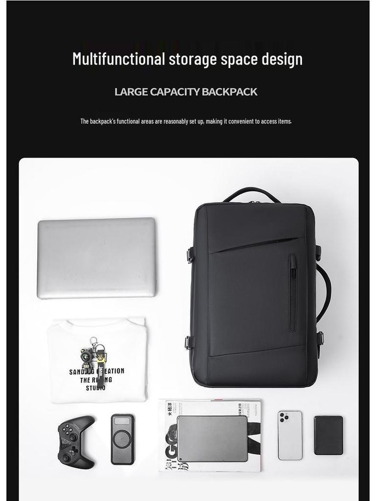 Expandable Multifunctional Business Travel Backpack - Solid Color, Minimalist Design for Cross-Border Trips