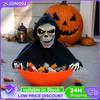 Halloween Animated Candy Bowl Skull Pumpkin Decoration with Light Sound Motion Sensor Electric Swing