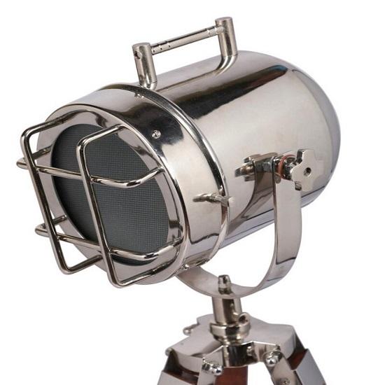 Silver Nickel Plated Aluminum Tripod Floor Lamp with Brown Wooden Tripod, Wooden Tripod Floor Lamp for Home and Office Spotlight Floor Lamp