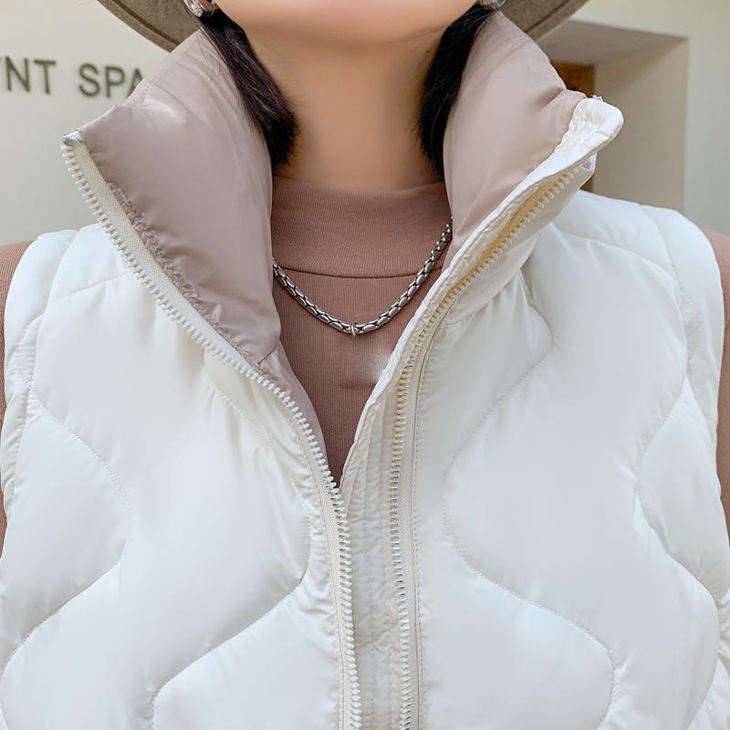 Женское осенне-зимнее пальто с воротником-стойкой, однотонное пальто без рукавов с большим карманом на молнии, свободный теплый хлопковый жилет