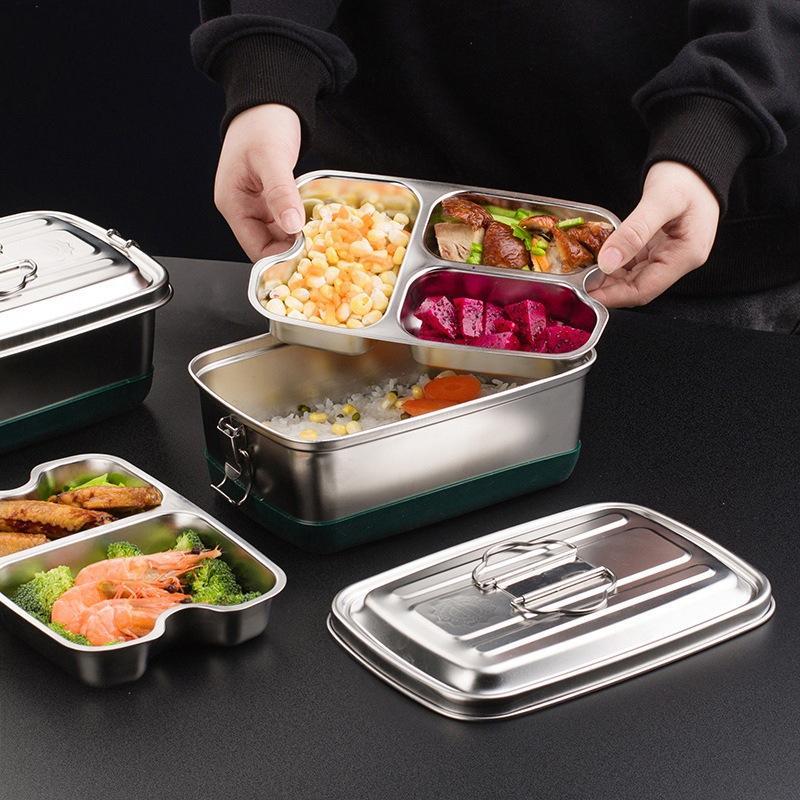 Стальная термоланч-бокс 304, двухслойный, герметичный, для bento, удобный контейнер для хранения свежих продуктов, подогреваемая миска