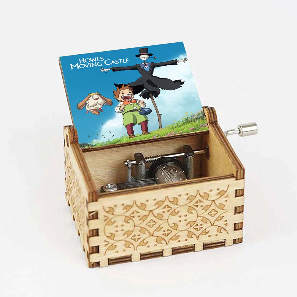 Anime Howl's Moving Castle Black Wooden Music Box Merry Go Round of Life Theme Fans Friends Mechanical Birthday Lovely Gifts
