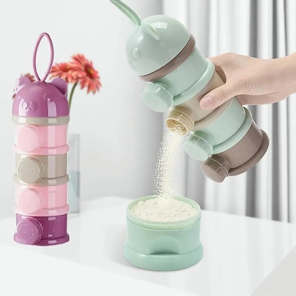 Milk Powder Dispenser 4 Layers Large Capacity Odorless Portable Baby Formula Snack Container with Side Opening Green