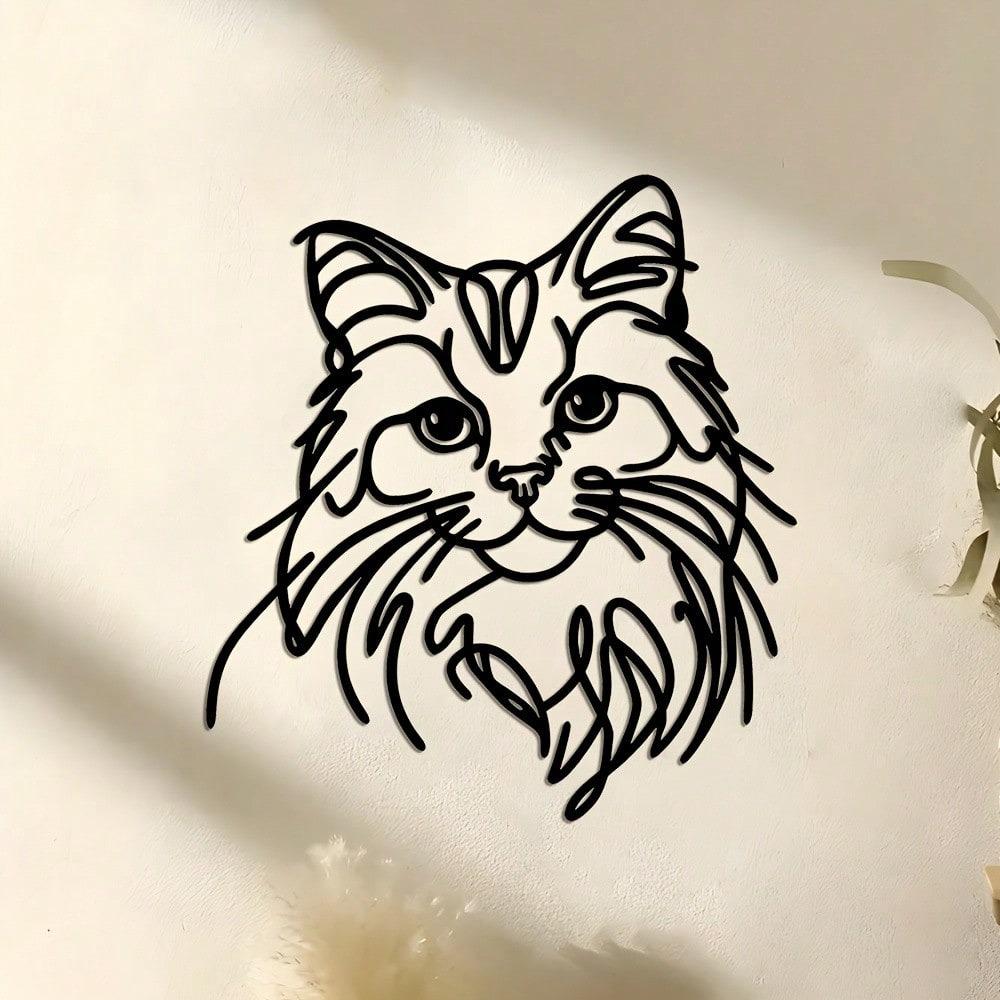 Металлическая кошка Проволочное искусство Настенный декор Современный домашний декор для гостиной спальни сада Прочный внутренний наружный подвесной орнамент