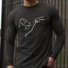 Line Dog Print Men's Tshirts Long Sleeve Tees Round Neck Casual Pullover Men's Clothing Plus Size