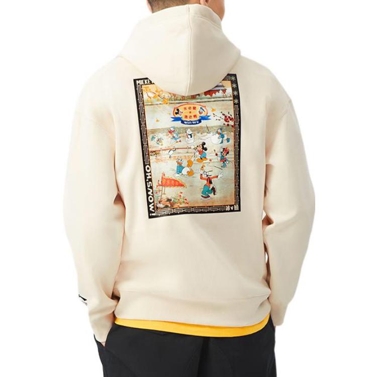 Li-Ning Коллаборация Disney Серия Веселый мультяшный узор Печатный пуловер с капюшоном Унисекс толстовки Swan-White AWDR687-6