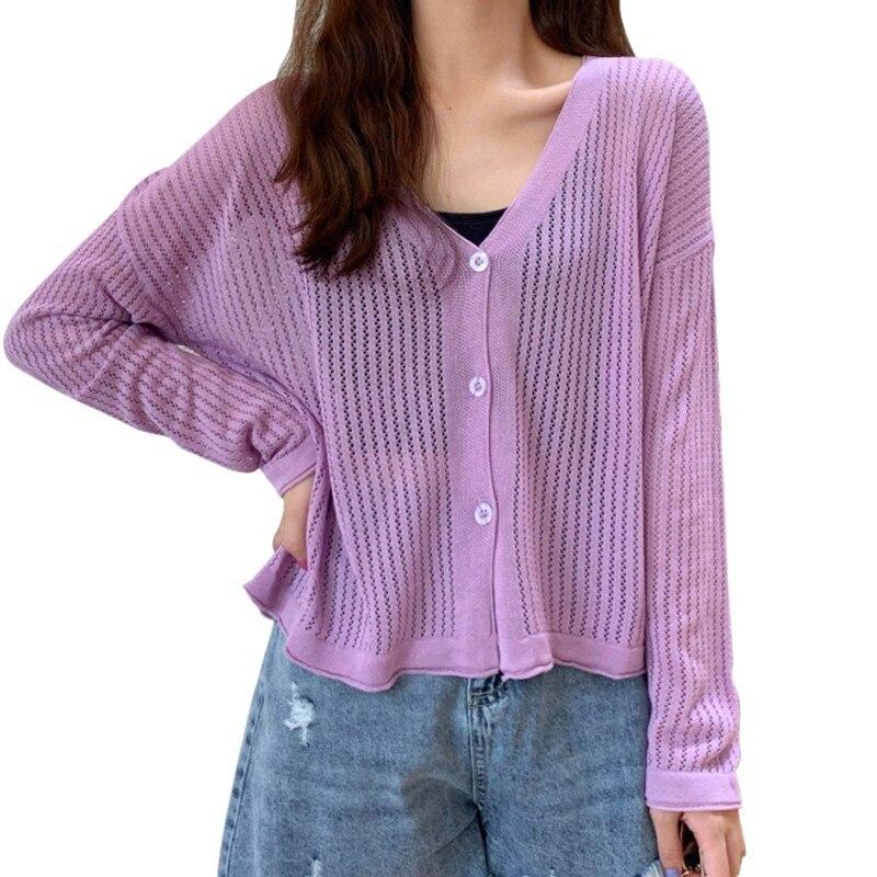 Женская футболка Футболки Liva Girl с v-образным вырезом Hollow All-Match Однобортный солнцезащитный кардиган Футболка Топы Vetements Femmes