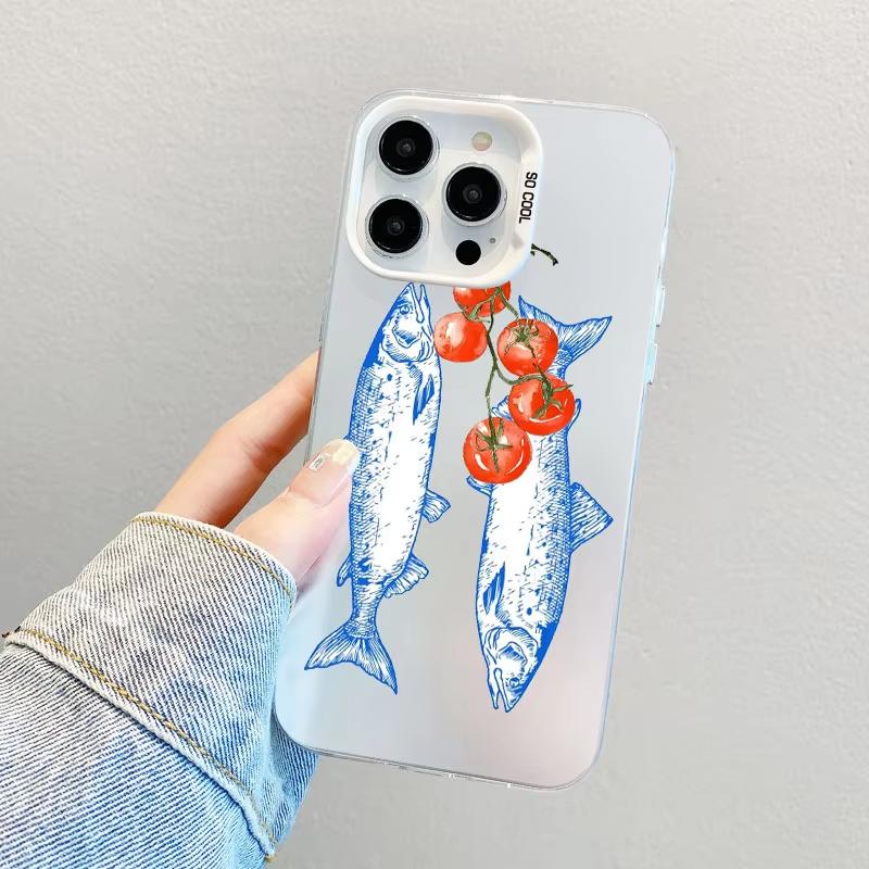 Рыба Сардина Картина Искусство Серебряный IMD Чехол для Телефона Для iPhone 17 Pro Max 16 15 Pro 14 13 Mini 12 11 XR 17Air Plus Жесткий Матовый Чехол