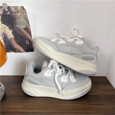 Туфли Matcha Grey Thick Baseplate, женские, весна-осень, новинка, модные, универсальные, с кожаной поверхностью, повседневные, маленькие белые туфли