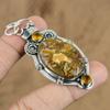 Oval Natural Brecciated Mookaite Citrine 925 Sterling Silver Engagement Pendant
