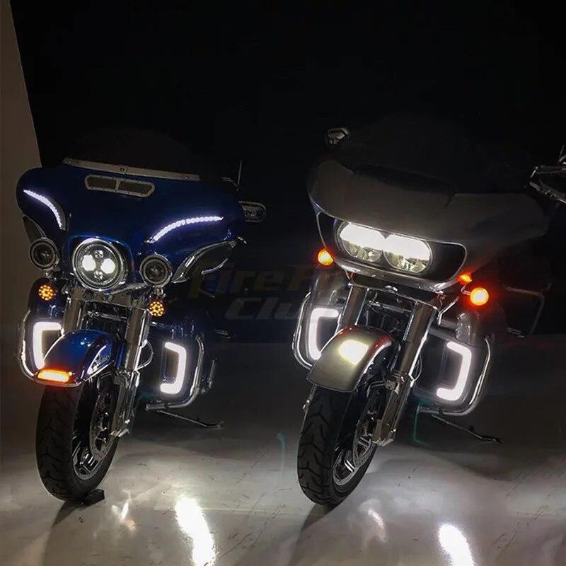 Motorcycle LED Running Light Turn Signal Fairing Lower Grills For Harley Touring Street Electra Glide CVO Limited 2014-2022