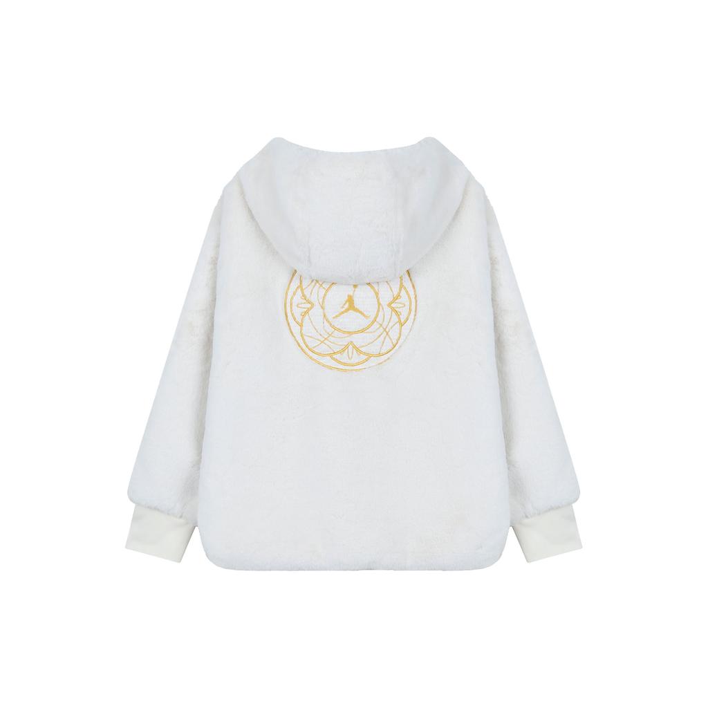Jordan CNY Series Logo Print Faux Fur Zip-Up Hoodie Jacket Women Jackets White FB1632-151