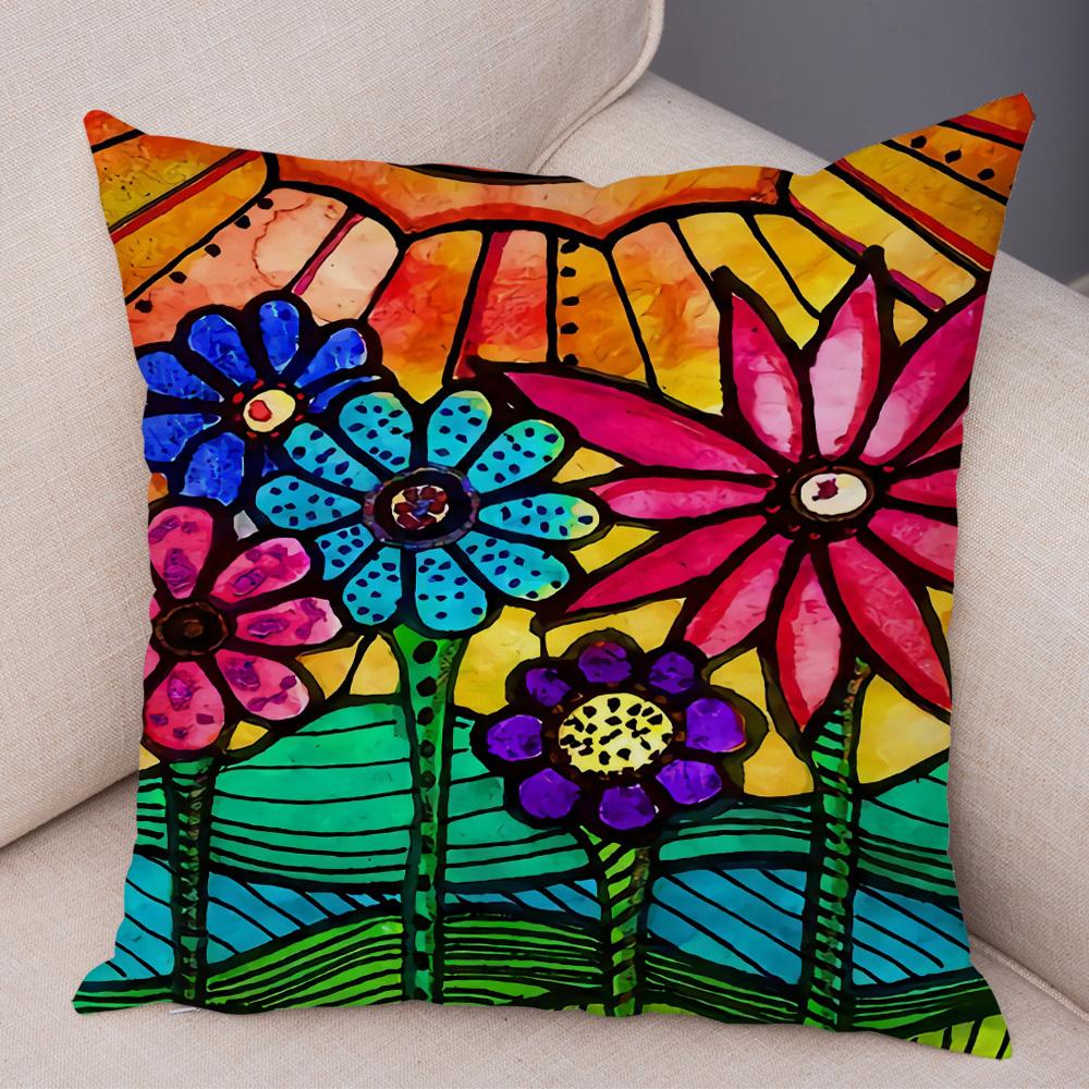 Детская живопись маслом Искусство Наволочка для подушки Обе стороны Плюшевая наволочка Декор Мультяшное растение Наволочка для дивана Дома Машины