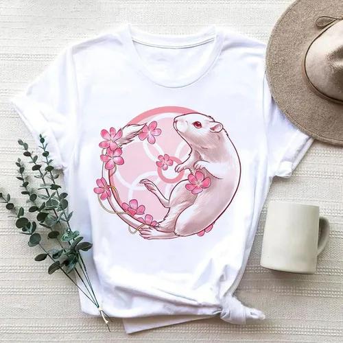 Cartoon Cute Hamster Cartoon Cute Hamster Baby Round Neck Big Size Round Neck Black T-shirt Woman Tops