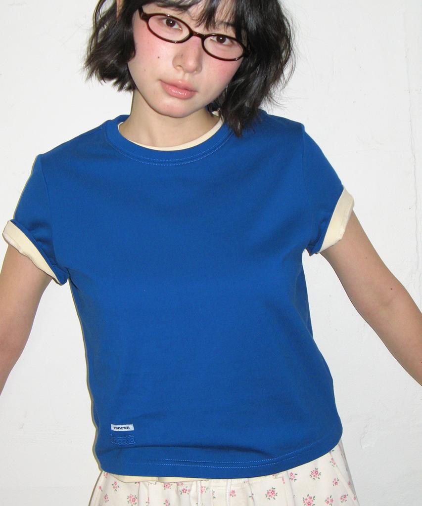 RONRON Mini Label Crop Short Sleeve Deep Blue