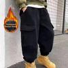 Зимние детские брюки-карго с флисовой подкладкой, повседневные брюки для мальчиков, высококачественная детская одежда, модные