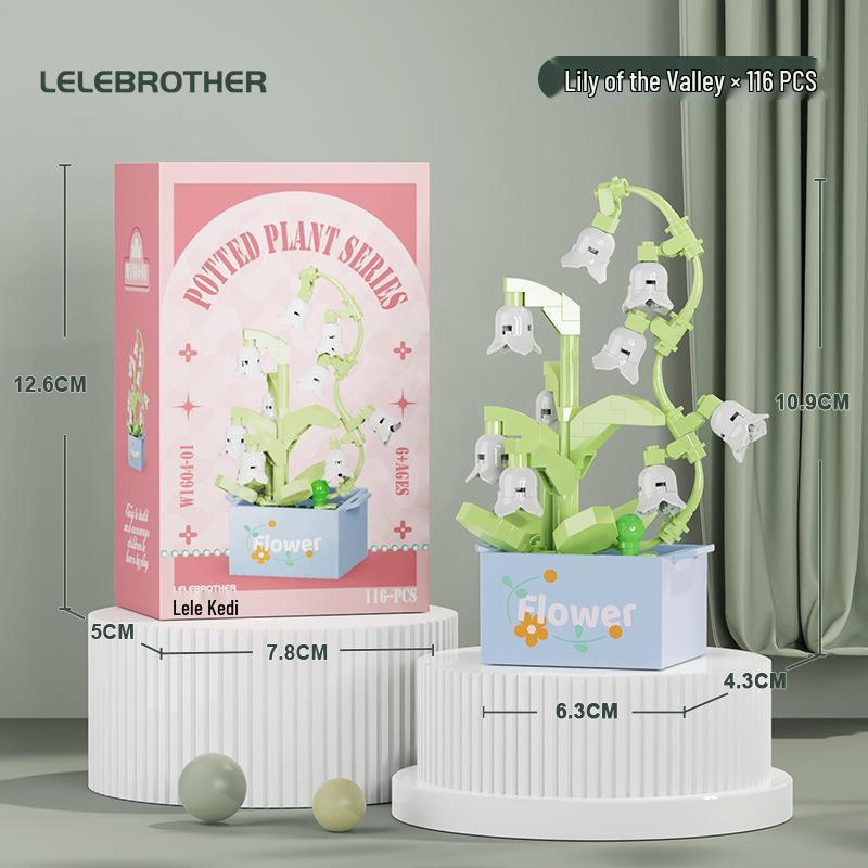 Preserved Flower Basket Building Blocks: Rose & Succulent Ornaments, Educational Toy for Girls, Ideal for Valentine's Day or June 1st Gift