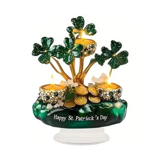 Улица. Акриловая настольная табличка ко Дню Святого Патрика, объемное украшение в виде ирландского клевера и лепрекона для украшения стола, полки или другого предмета интерьера.