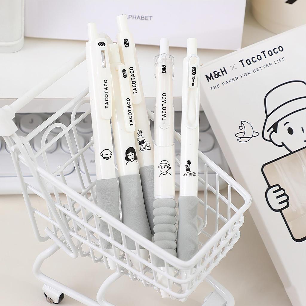 5 шт. милые мультяшные гелевые ручки набор пресс-дизайн мягкий захват 0,5 мм шариковая ручка черного цвета для письма