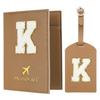 PATIKIL Travel Passport Luggage Tag Set with Initial Passport Cover and Alphabet Chenille Letter Travel Wallet Bag Suitcase Identifier for Women and