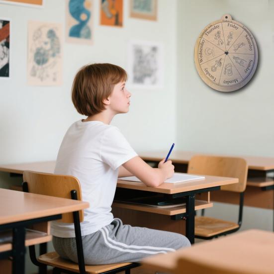 Days of The Week Pendant Wooden Wheel of The Week Wall Decoration Rustic Yesterday Today Tomorrow Hanging Decor for Home Office