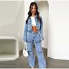 Fashion Women’s Middle Waist Cargo Jeans Washed Wide Leg Solid Color Denim Pants with Flap Pockets Y2K Vintage Streetwear 2025 Spring Autumn
