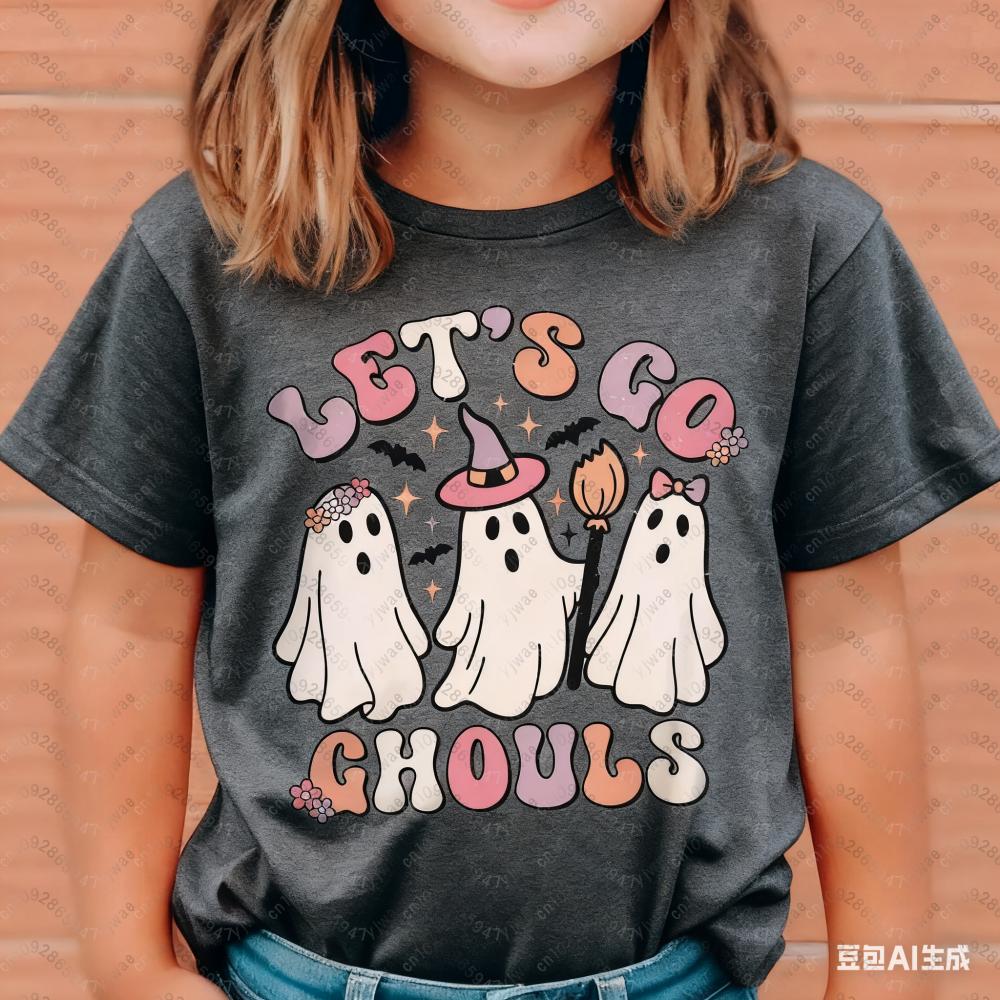 Let's Go Ghouls Halloween Retro Halloween T-shirt for Children Halloween Girls Boys Halloween Pattern Children's T-shirt