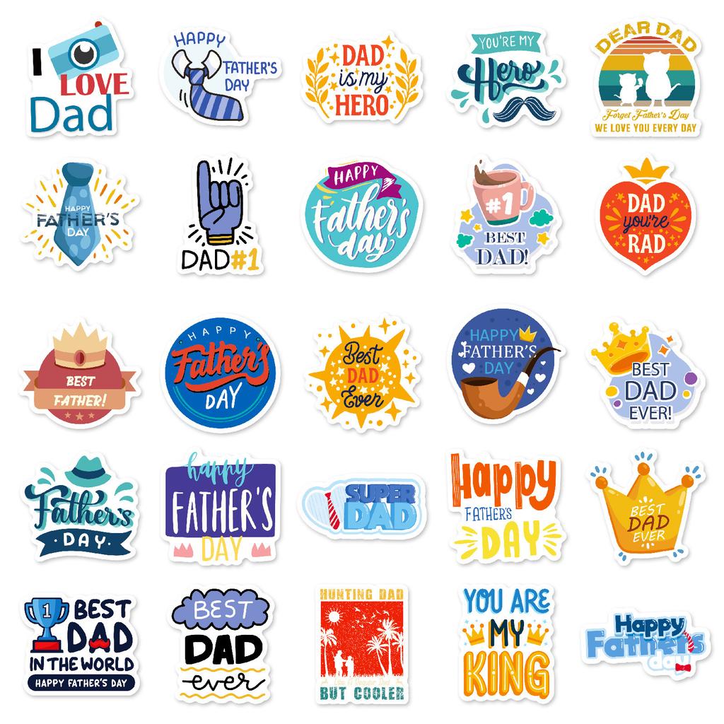 50 Text Father's Day Stickers Creative Thanksgiving Father's Day Birthday Greeting Card Decoration Stickers