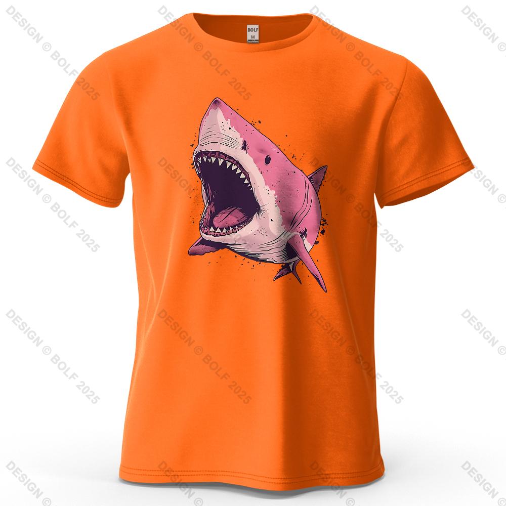 Pink Shark Cartoon Pattern Printed Short Sleeved Summer New Personalized Unisexs and Womens Casual Soft Skin Friendly Tshirt