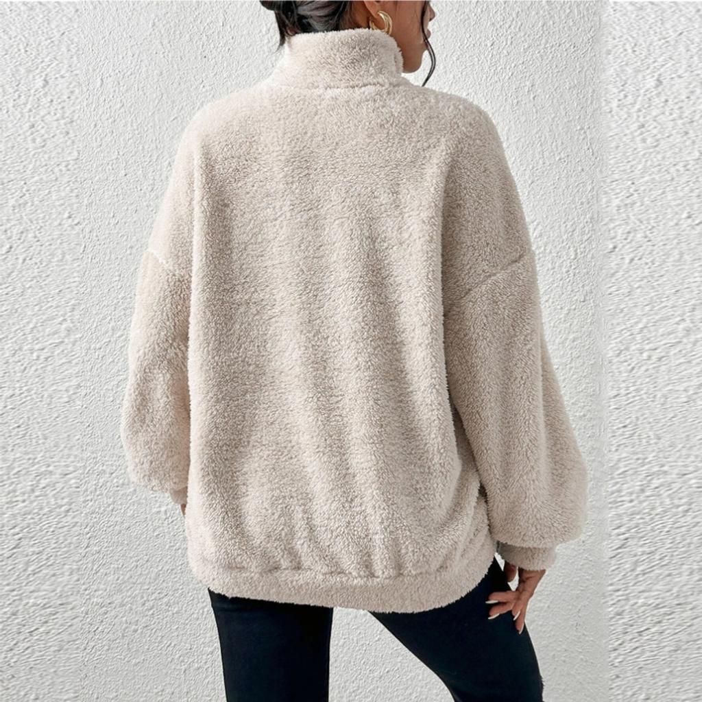 Sweatshirt For Women Half Zip Pocket Drop Shoulder Teddy Sweatshirt Christmas Sweatshirts For Women