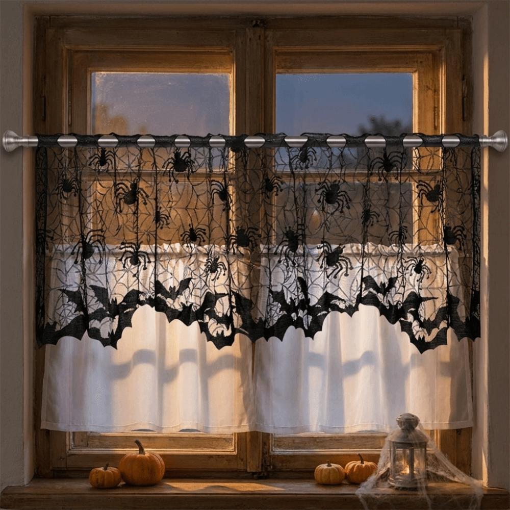 Dark Style Halloween Tablecloth Hand Washable Bat Curtain Creative Lace Curtain Door Decor