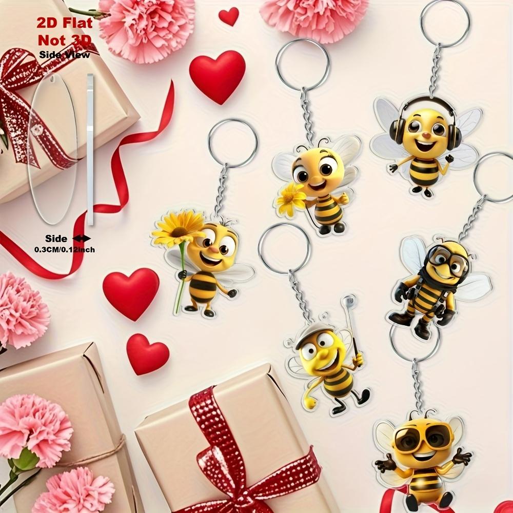 2D Flat 8-piece Bee Keychain, Cute Cartoon Bee Theme Keychain, Decorative Pendant.