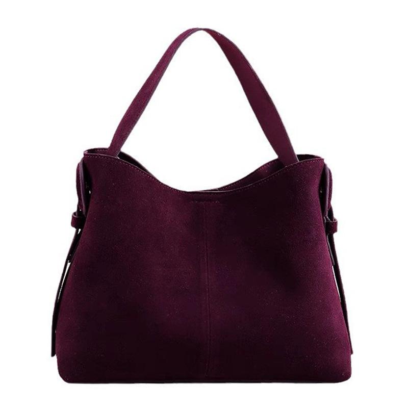 Genuine Suede Cowhide Women Shoulder & Crossbody Handbag Luxury Texture Available In Coffee, Angola Red